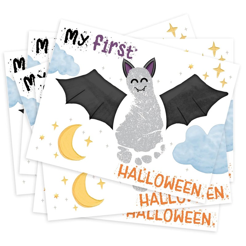 Xeqej Halloween Footprint Art Craft Kits, Baby First Halloween, Baby Footprint Keepsake Gifts, DIY Bat Foot Art Crafts, Newborn Foot Print Craft Kit, Greeting Cards Gifts, Newborn Announcement Props, 1 - Image 1